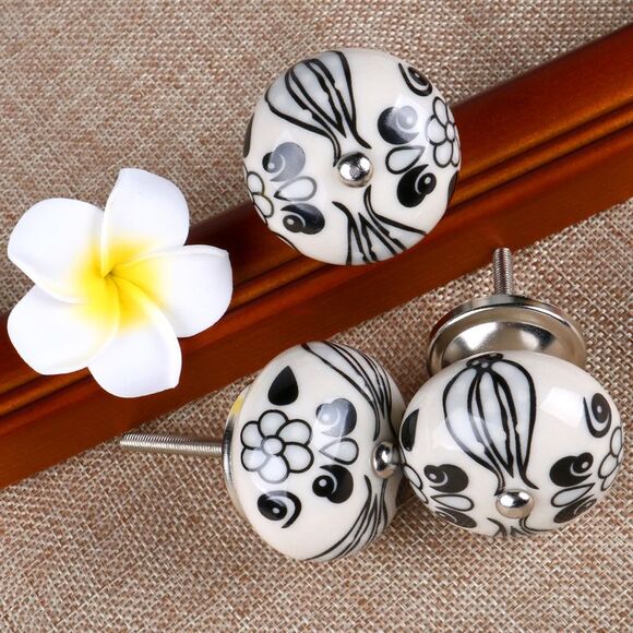6pcs Vintage Knobs Floral Ceramic Pumpkin Drawer Pulls Knob, Black tillandsia - Picture 5 of 6